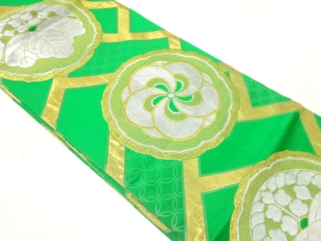 アンティーク　檜垣に桐梅模様織出し丸帯（材料）